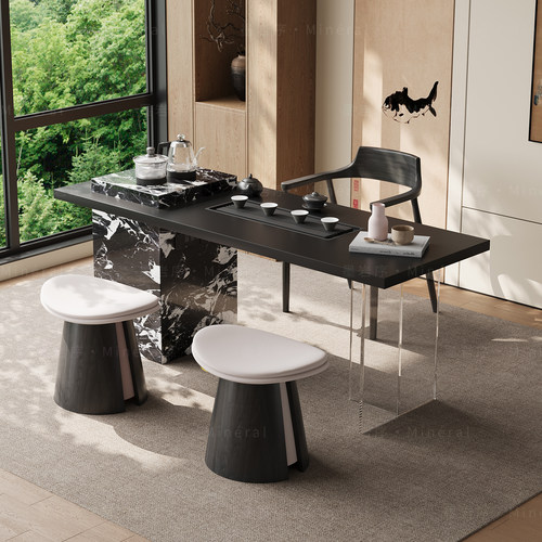 意式茶桌家用小茶台轻奢极简客厅小型高级感泡茶桌岩板阳台茶桌椅