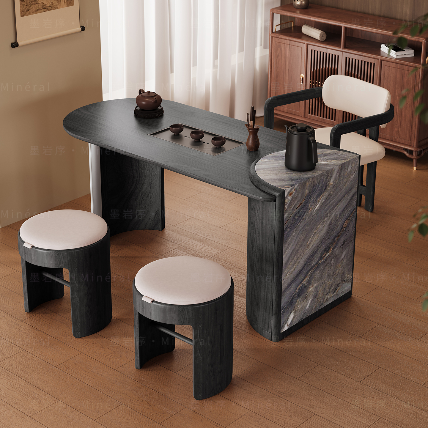 新中式阳台茶桌椅组合现代简约实木白蜡木小户型高端功夫茶台新款