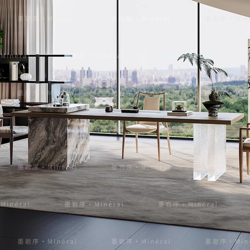 轻奢岩板茶台椅岩板家用简约茶桌椅办公极简创意客厅喝茶泡茶别墅