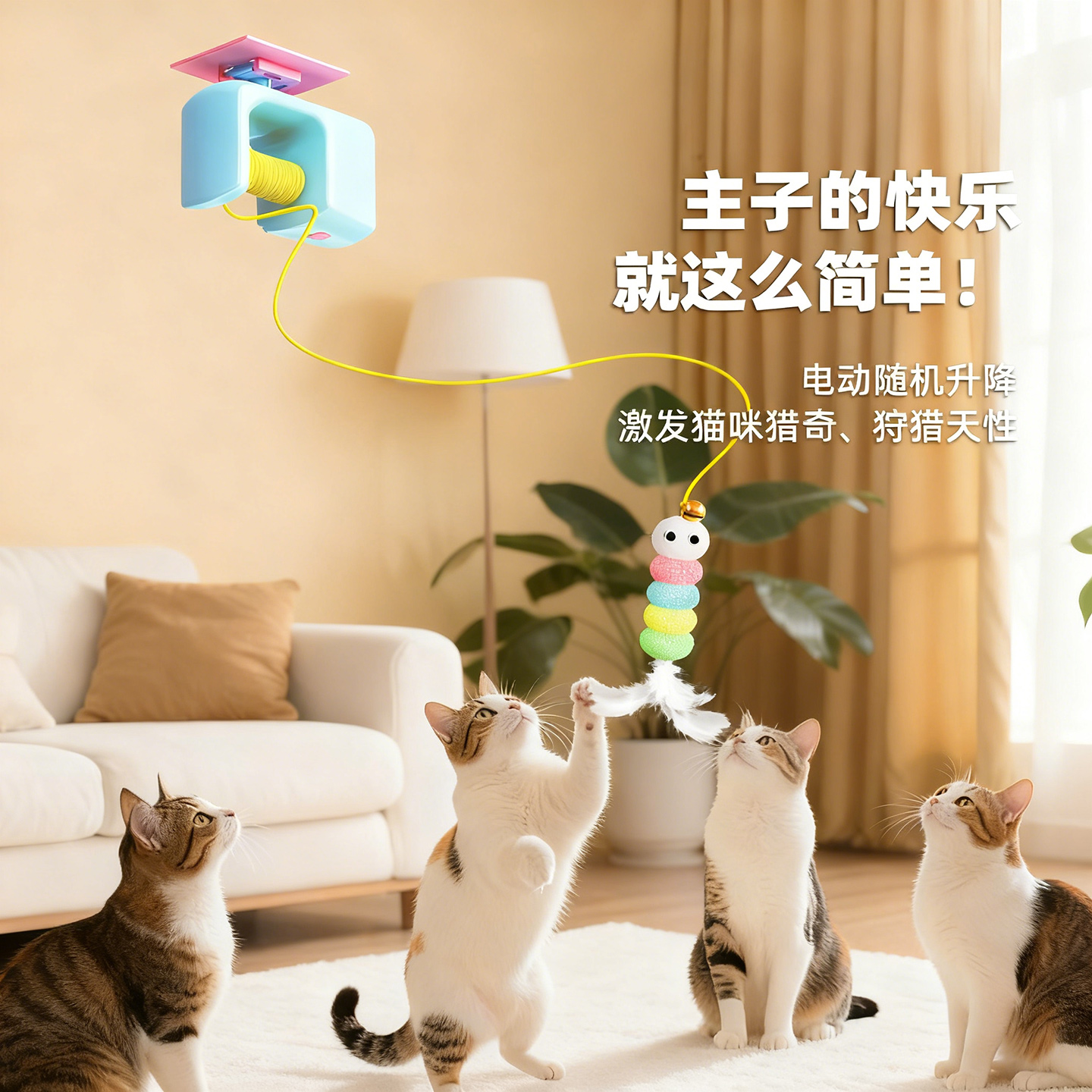 猫咪悠悠球伸缩自动升降逗猫棒智能挂门小电动猫玩具自嗨解闷神器