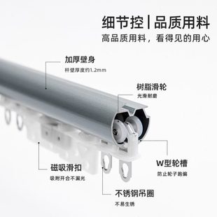 下滑式 加厚静音窗帘轨道一体 罗马杆窗帘杆杆双杆滑轨顶装 侧装