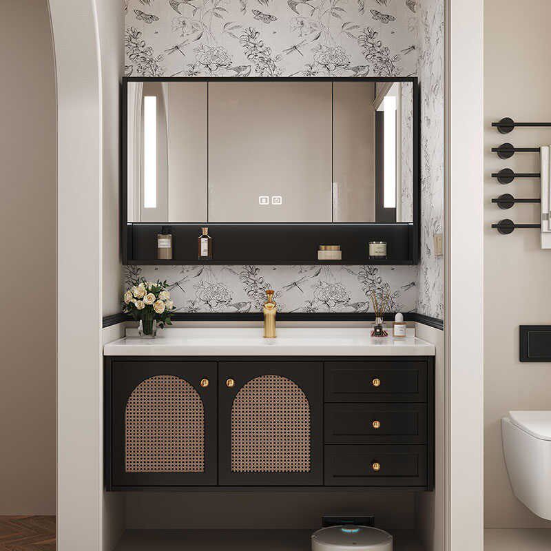 藤编浴室柜中古法式洗漱台洗脸盆黑色定制智能洗手台盆