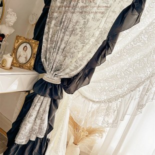 法式浪漫复古洛宫廷风边棉麻印窗帘遮光卧室落地窗飘窗