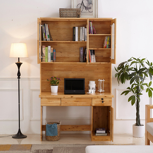 重庆实木家俱厂定制全柏木台式电脑桌带书架办公桌书柜木质办公桌