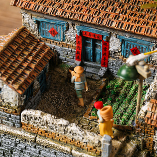 怀旧复古客厅茶几庭院装饰工艺品桌面微景观摆设老房子模型