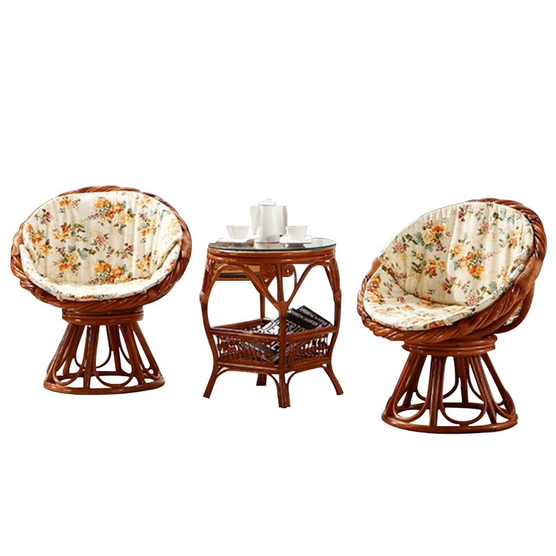 藤椅茶几三件藤木休闲椅子摇椅天然真藤编转椅庭院阳台桌椅