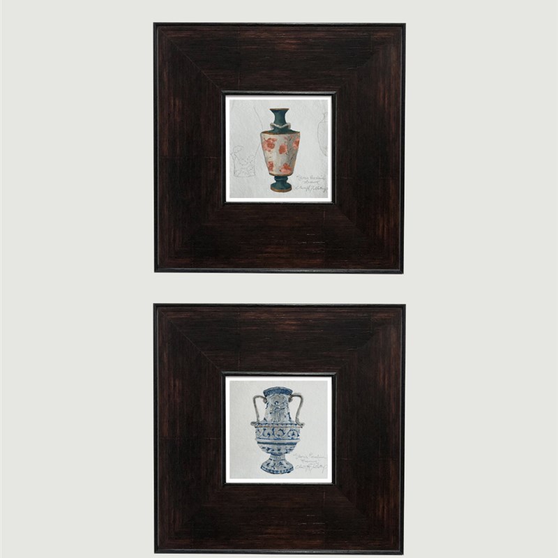 WEDWORKS 法式中国风青花瓷聚宝瓶实木框装饰画 小众中古组合挂画图片