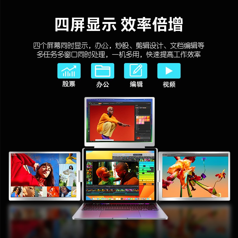 华视迅三屏便携式显示器双屏三外接14寸笔记本副屏炒股办公分多屏