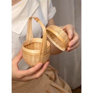 迷你竹编篮带盖子装饰小竹篮子竹制品精编篮创意小竹筐工艺品