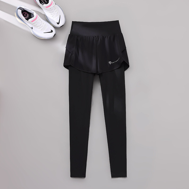 专业跑步女压缩裤假两件马拉松速干运动长裤瑜伽紧身高弹健身裤女