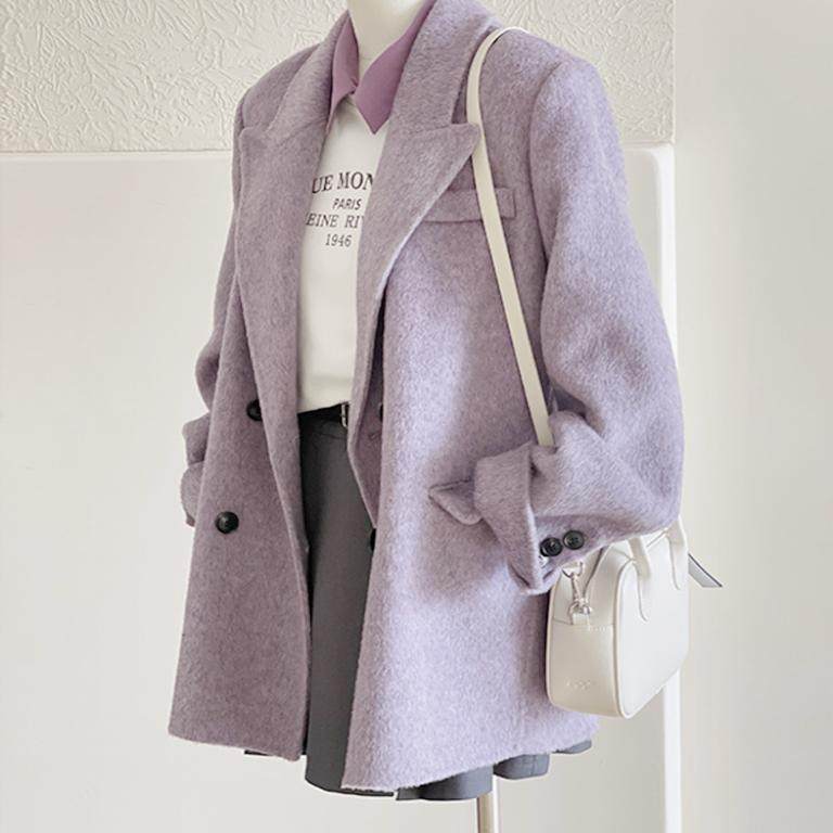 反季清仓紫色西装呢子大衣女秋冬2025年新款毛呢外套高级感小个子
