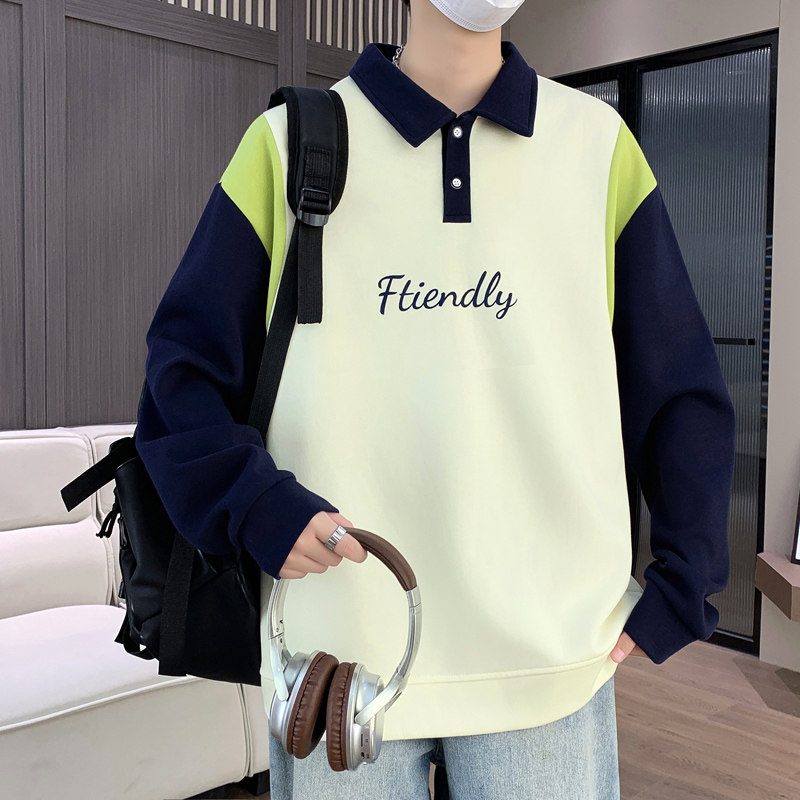 青少年秋冬季加绒卫衣男孩初中生高中学生大童POLO衫加厚保暖上衣