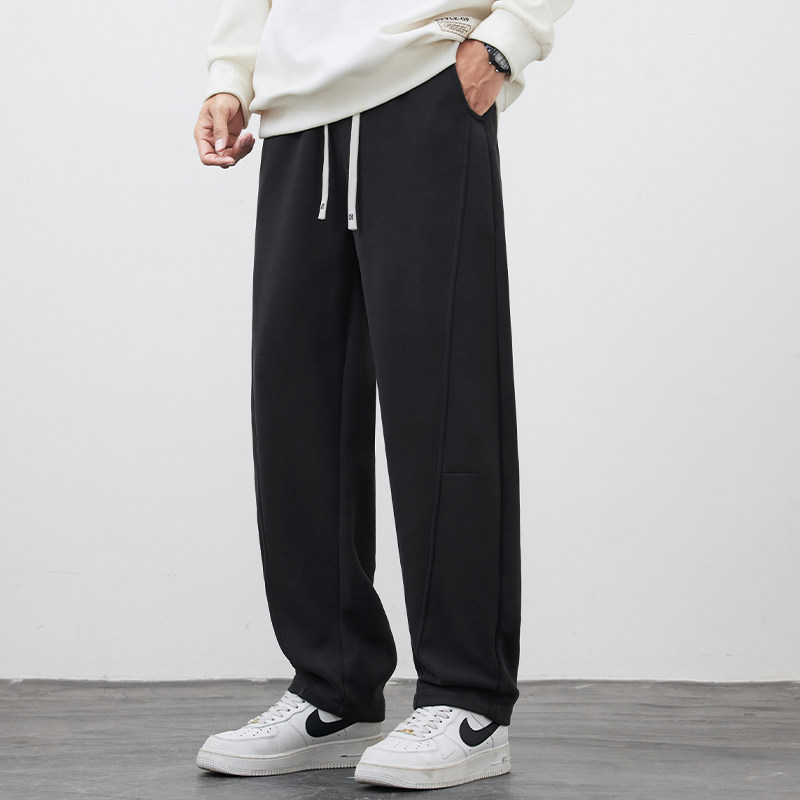 裤子男款秋冬季2025新款弯刀直筒运动加绒加厚卫裤男士休闲长裤