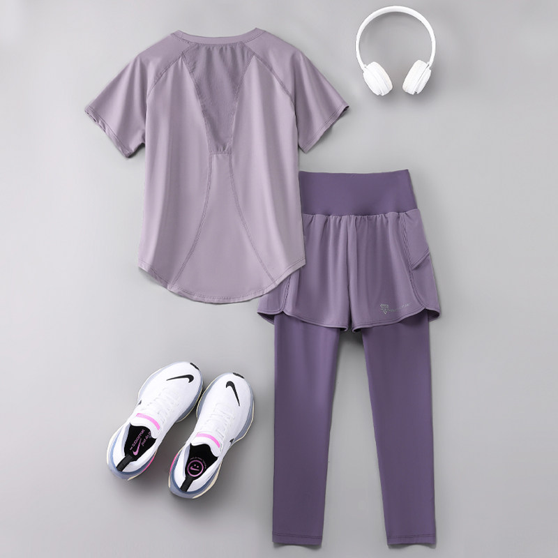 跑步套装女晨跑服夏季速干衣健身运动服短袖透气宽松显瘦瑜伽服