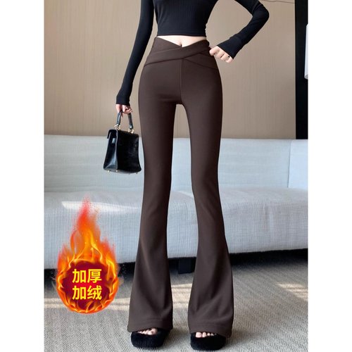 咖啡色喇叭裤女加厚加绒