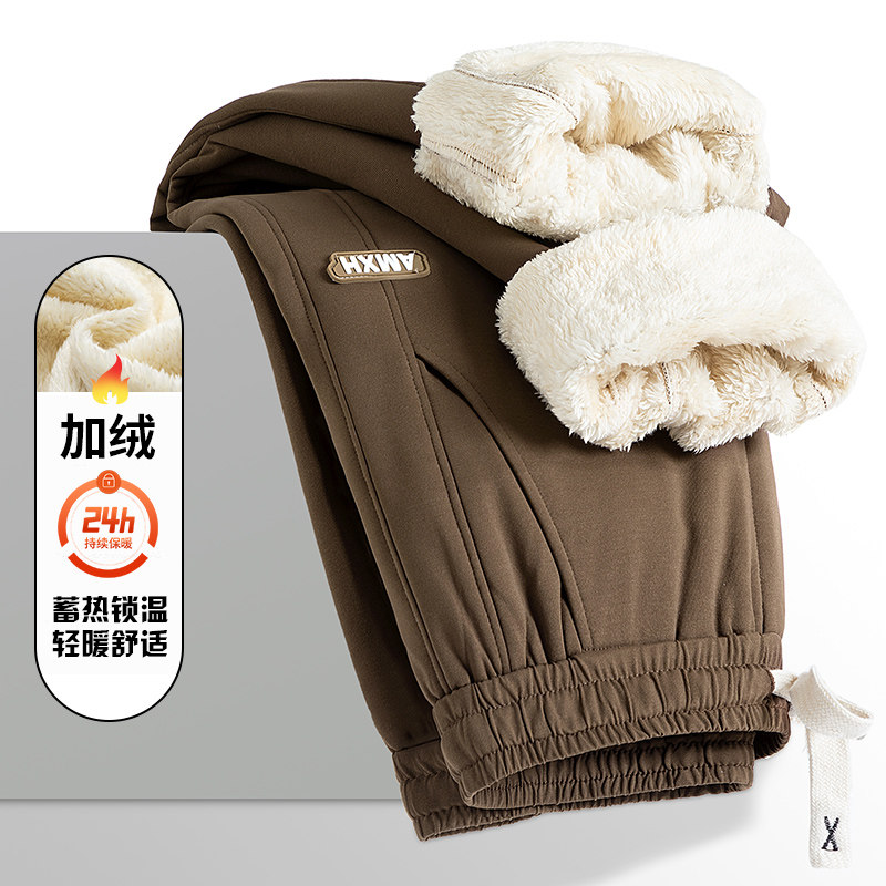 仿羊羔绒棉裤男士休闲裤冬季加绒加厚运动裤子男白色束脚卫裤男裤