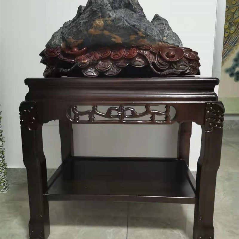 实木鱼缸架底座奇石桌摆台多层盆景架中式长桌榆木盆置物茶几