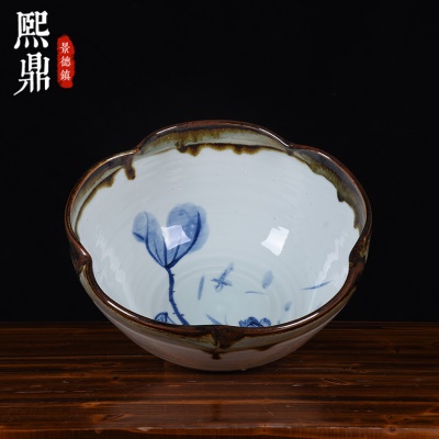 手绘荷花陶瓷鱼盆窑变荷花碗水浅鱼缸创意陶瓷桌面水培植物装饰品