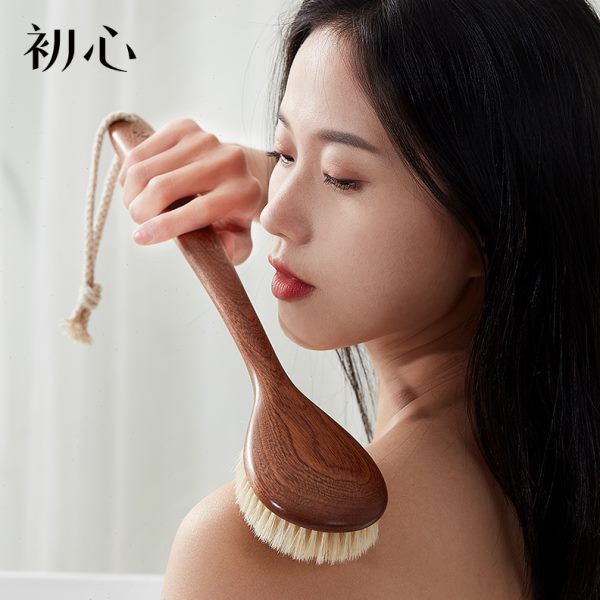 初心木质洗澡刷猪鬃毛刷美体搓背长柄身体刷干刷背软毛搓澡沐王之