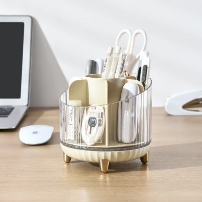 包邮可旋转笔筒大容量透明分格笔架学生桌面书桌学习铅笔收纳盒