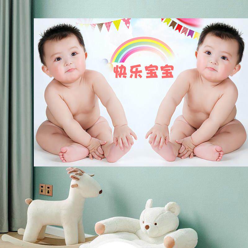 双男童宝宝海报照片漂亮可爱婴儿装饰画孕妇胎教早教双胞胎画防水