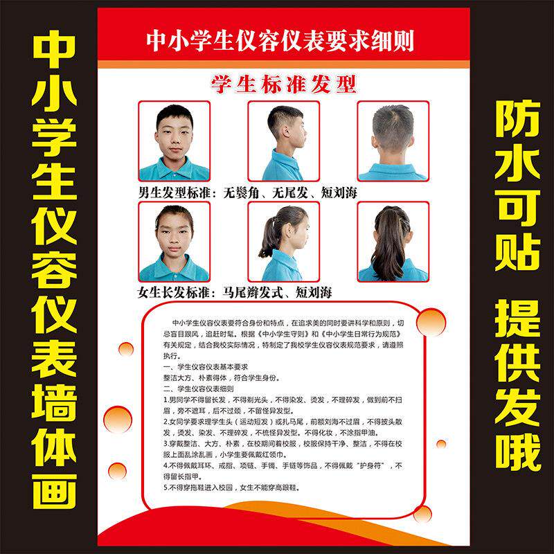 中小学生仪容仪表要求细则宣传墙贴画海报挂图学校班级布置墙贴画