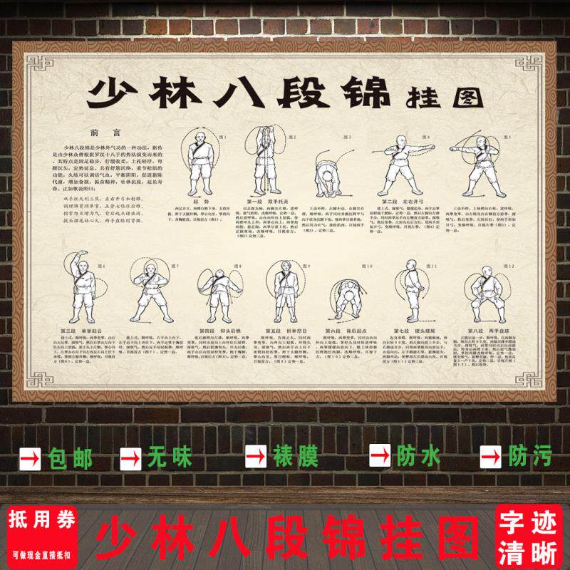少林八段锦挂图中医养生海报文化宣传展板养生图片挂画养生馆壁画
