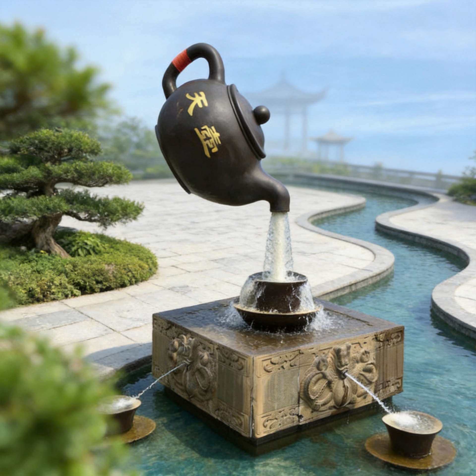 玻璃钢喷泉流水天壶大型悬空茶壶水壶雕塑户外园林广场喷泉厂家
