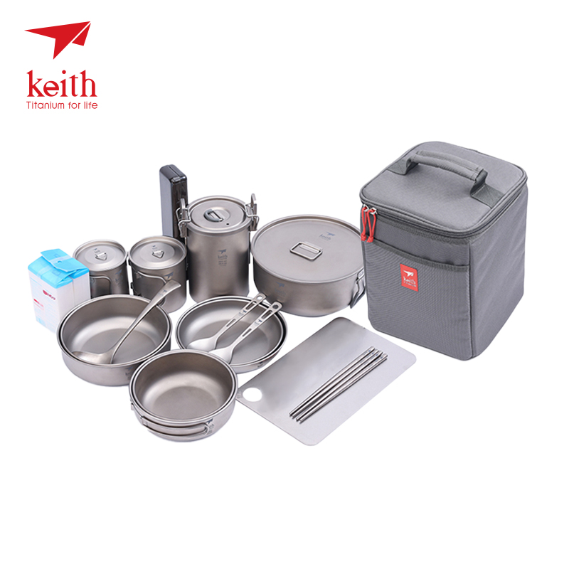 铠斯纯钛餐具套装户外锅具炊具便携露营2-4人钛碗筷勺碟一包收纳
