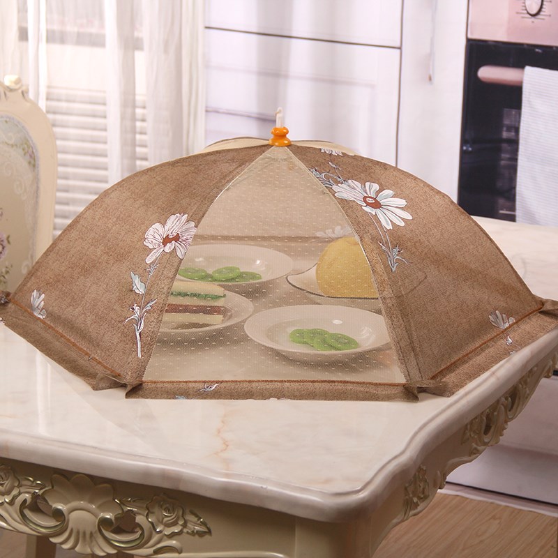 家用圆形长方形大号印花布透气网纱盖菜罩可折叠餐桌罩餐桌食物罩