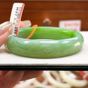 H37白加绿碧玉带雕刻青山绿色诗情画意美61.2宽胎