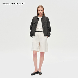 休闲简约高级外套 JOY亚麻棉混纺牛仔外套女 挺括通勤 AND FEEL