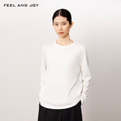 FEEL 棉质感T恤女圆领舒适羊毛百搭通勤上衣 新款 AND JOY2025秋季