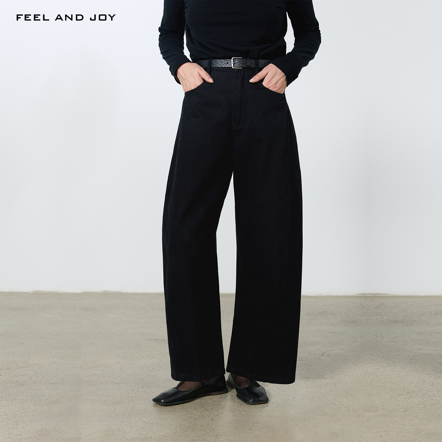FEEL AND JOY春秋2026新款100%棉舒适弯刀裤女阔腿裤直筒休闲长裤