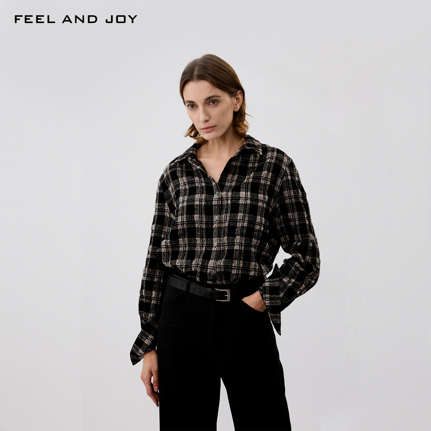 FEELANDJOY羊毛棉格子衬衫女