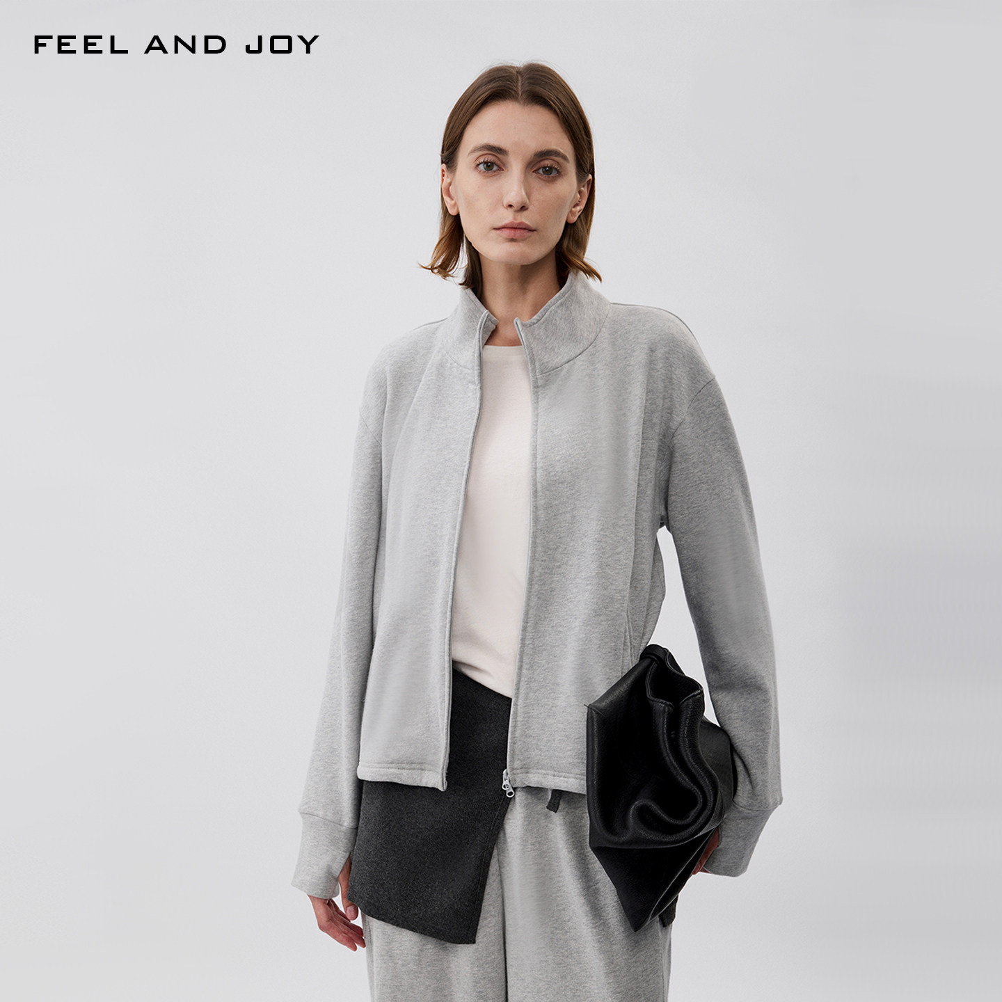 FEELANDJOY秋季新款简约外套女宽松拉链外套舒适宽松版型上衣