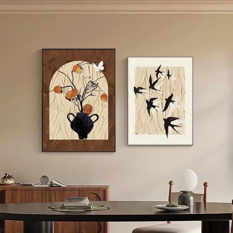法式中古风客厅装饰画沙发背景墙挂画餐厅抽象壁画复古卧室床头画图片
