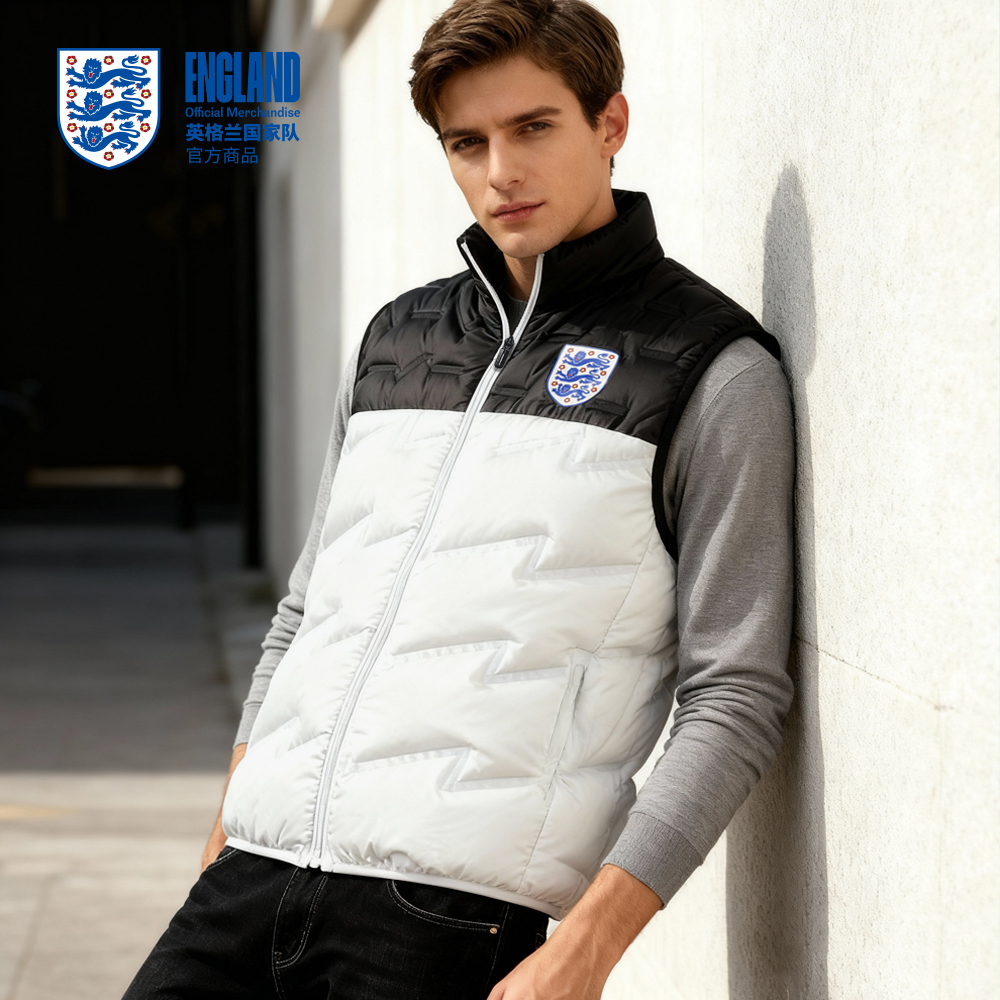 英格兰国家队羽绒马甲黑白拼色