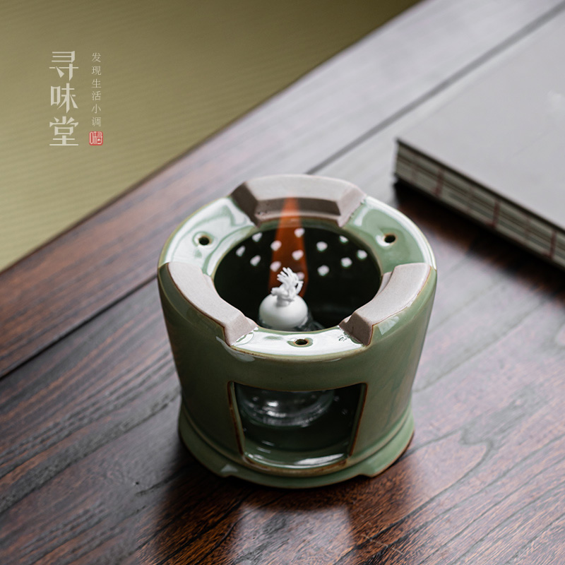 竹青釉陶瓷酒精炉含酒精灯复古风茶道煮茶炉烧水炉家用功夫茶具