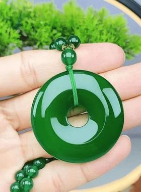 高档祖母绿色玉石玉髓平安扣大号帝王绿玉坠挂坠毛衣链长款
