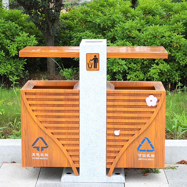 室外环卫果皮箱复古大号垃圾箱镀锌板双桶分类户外风情景区仿古典