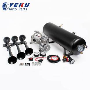 汽车改装气泵带三管黑色喇叭不锈钢空压机/12V车载充气泵热销