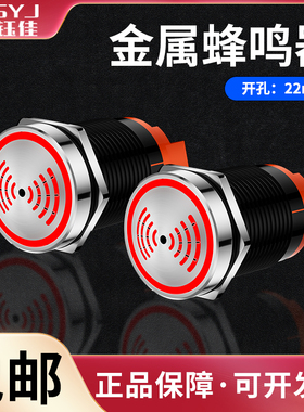 22FM金属蜂鸣器红色间歇闪光高分贝断续报警器DC12V24VAC220V
