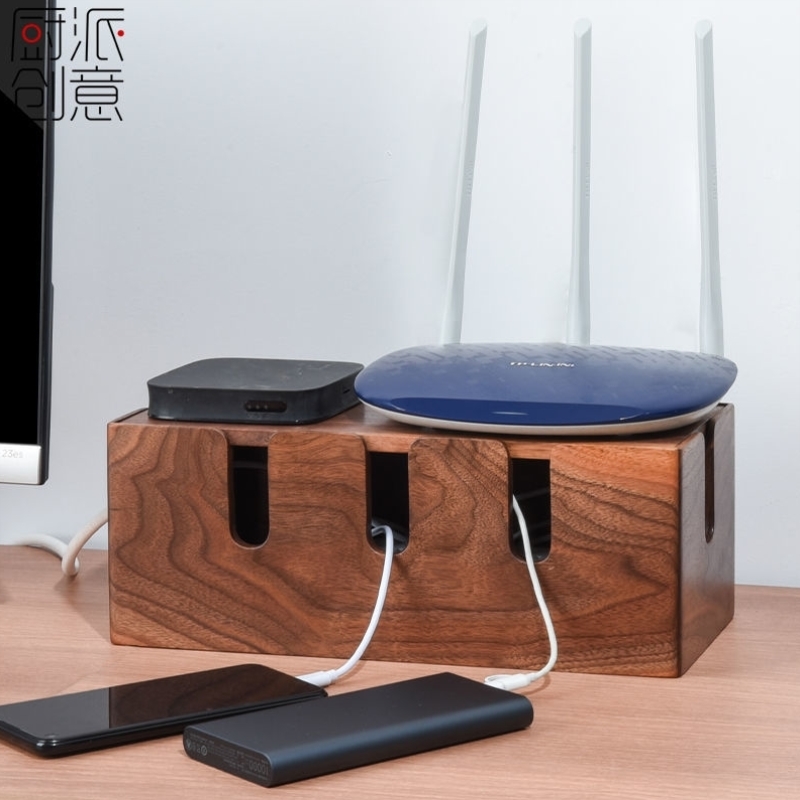 实木插线板收纳盒桌面排插电源线整理线盒机顶盒光猫路由器置物架