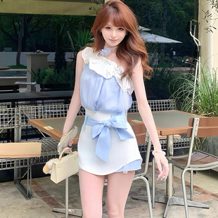设计感小众夏季 裙子一字肩上衣两件套女 新款 超好看高级感绝美套装