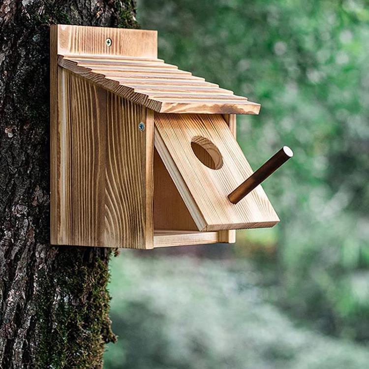 厂家创意实木鸟屋带杆木鸟舍悬挂式鸟窝装饰鸟笼木屋鹦鹉