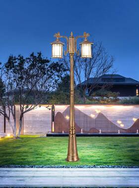 路灯家用户外防水乡村灯花园别墅小区室外中式仿古双头led庭院灯