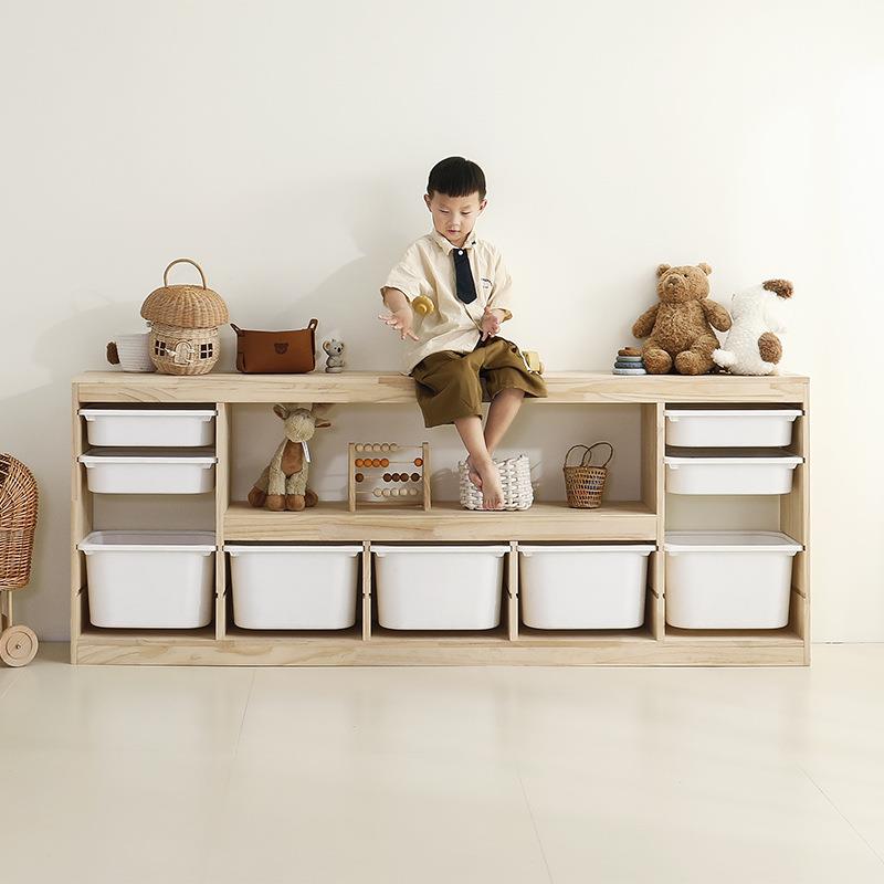 儿童玩具收纳柜置物架绘本架大容量实木书架玩具二合一组合储物柜