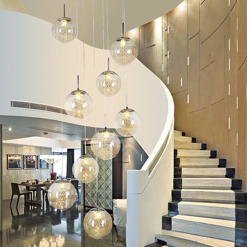 玻璃楼梯吊灯北欧创意客厅灯具个性别墅复式楼旋转长吊灯大气灯饰