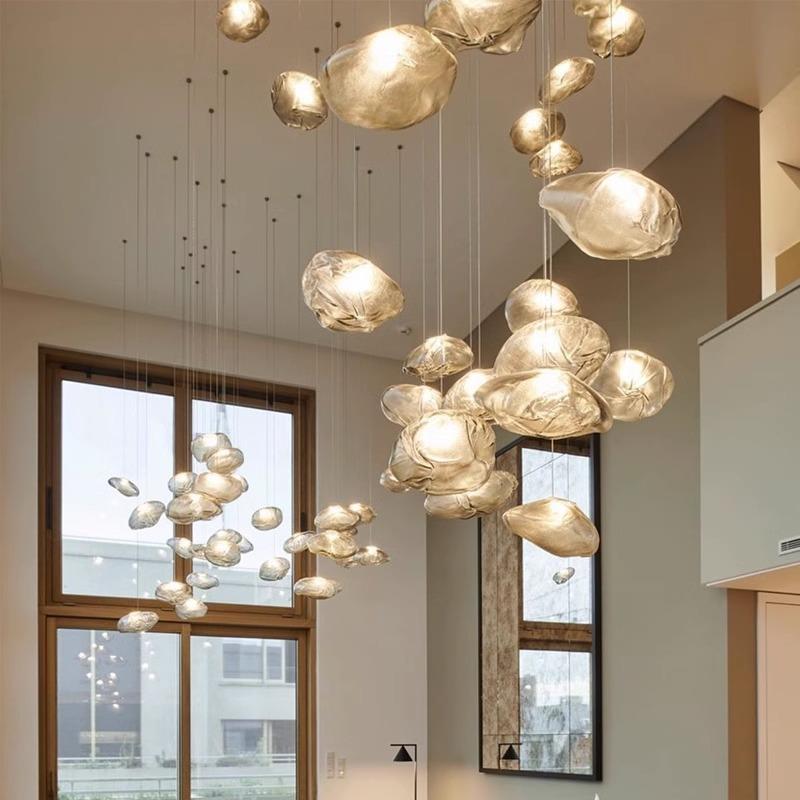 设计师云朵玻璃吊灯餐厅奶茶服装店复式楼客厅售楼部楼梯长线吊灯